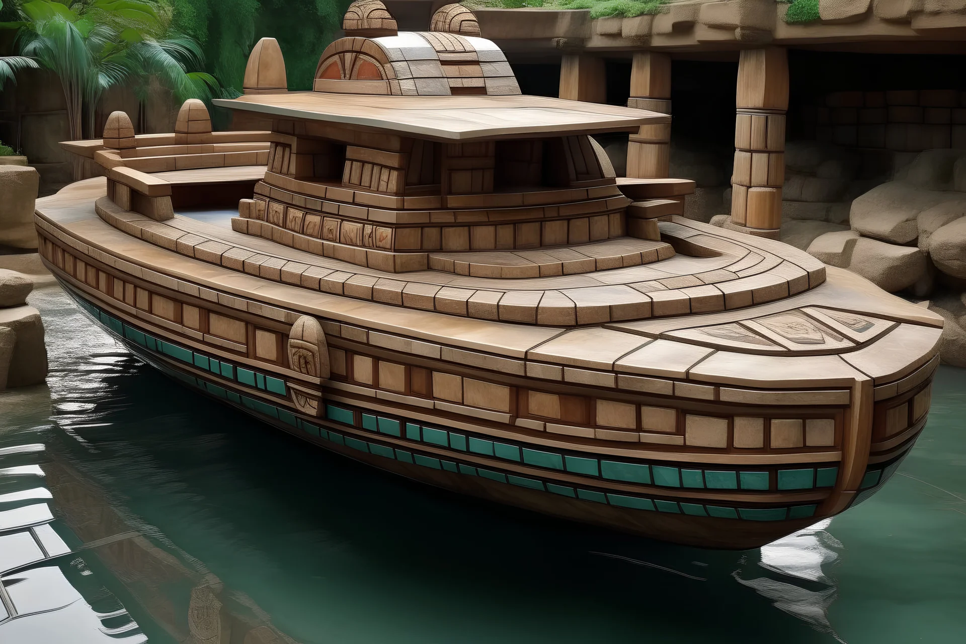 Flying boat made of stone in an Aztec style