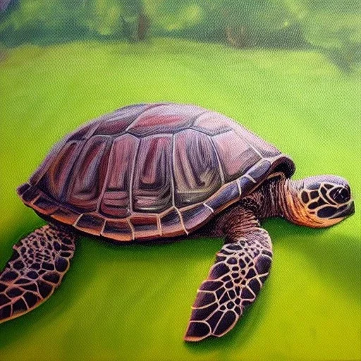 oil painting turtle and green grass