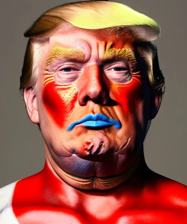 Realistic image of Donald trump wrestler, Mexican wrestling, star mask makeup, red and blue breeches, suspenders, retro style, 80s, red, gold, vibrant color, highly detailed, clean background, concept art, unreal engine 5, god rays, ray tracing, RTX, lumen lighting, ultra detail, volumetric lighting, 3d, finely drawn, high definition, high resolution.