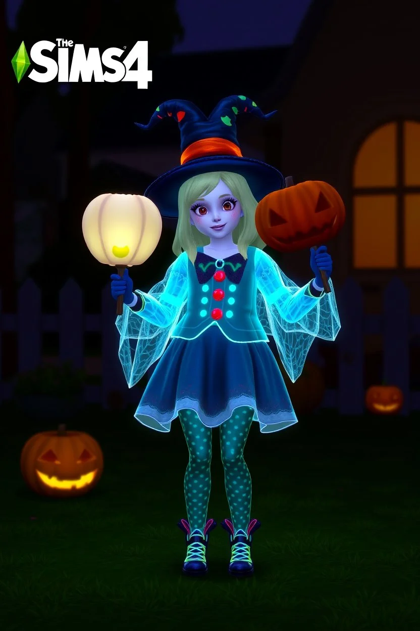 Glow in the dark Halloween trick or treater girl in The Sims 4