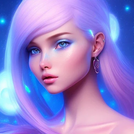 mutant pretty and sweet woman , perfect composition, hyperrealistic, blue and pink cosmic atmosphere, super detailed, 8k, high quality,