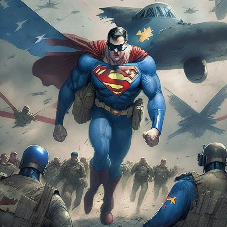 Superman Leading the US Airforce into battle