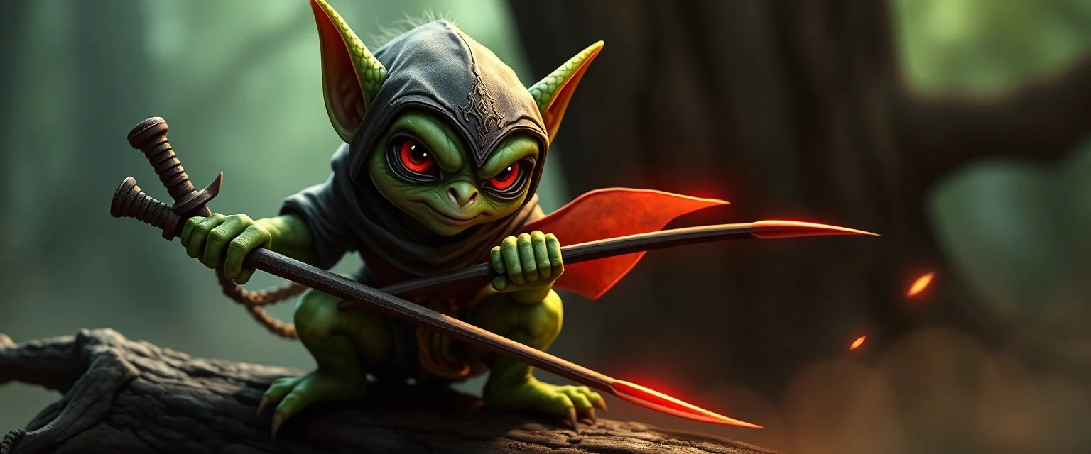 a kobold gremlin ninja that looks like the opposite of a vampire