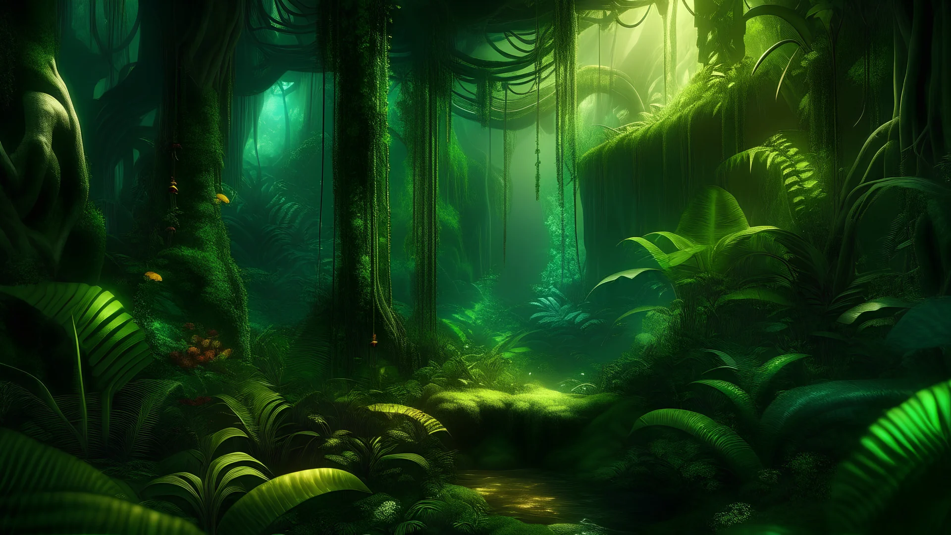 Deep in the heart of the jungle, whispers of ancient magic echo through the dense foliage. Enchanted creatures roam freely and mystical plants bloom under a canopy of emerald leaves. The air is charged with a sense of wonder and possibility, where the line between reality and fantasy blurs.