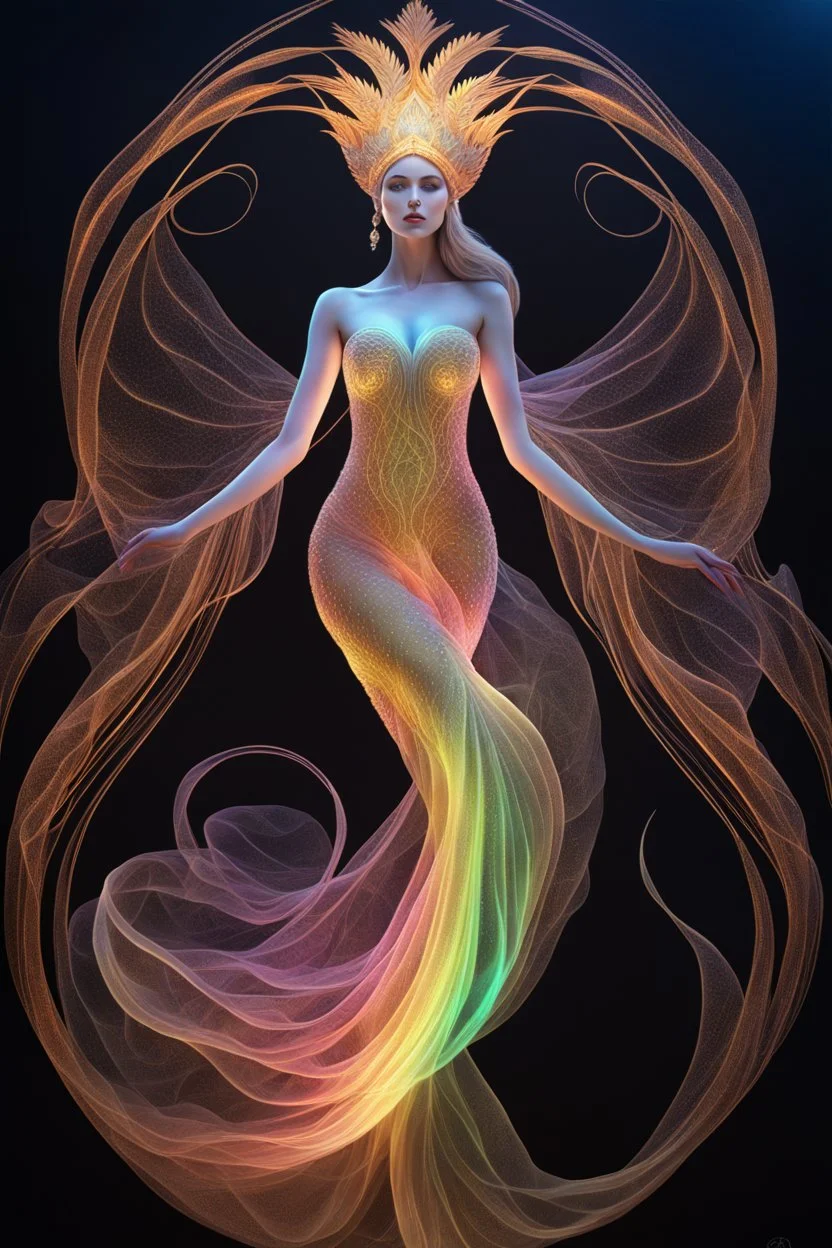 A stunning full body photo of a strange sea creature made of aurora borealis, glowing, nene thomas, volumetric atmosphere, best quality, sharp focus, highres, vibrant intricate, insanely detailed, breathtaking, precise lineart, comprehensive cinematic, max detail, 4k uhd, digital art, adward winning, trending on artstation, dynamic pose