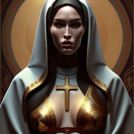 portrait of megan fox as a sultry nun, catholic, church, bible, christian, intricate, headshot, highly detailed, digital painting, artstation, concept art, sharp focus, cinematic lighting, illustration, art by artgerm and greg rutkowski, alphonse mucha, cgsociety