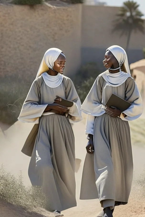 fucilazione di suore africane con tunica grigia giornata di sole soldato giovane