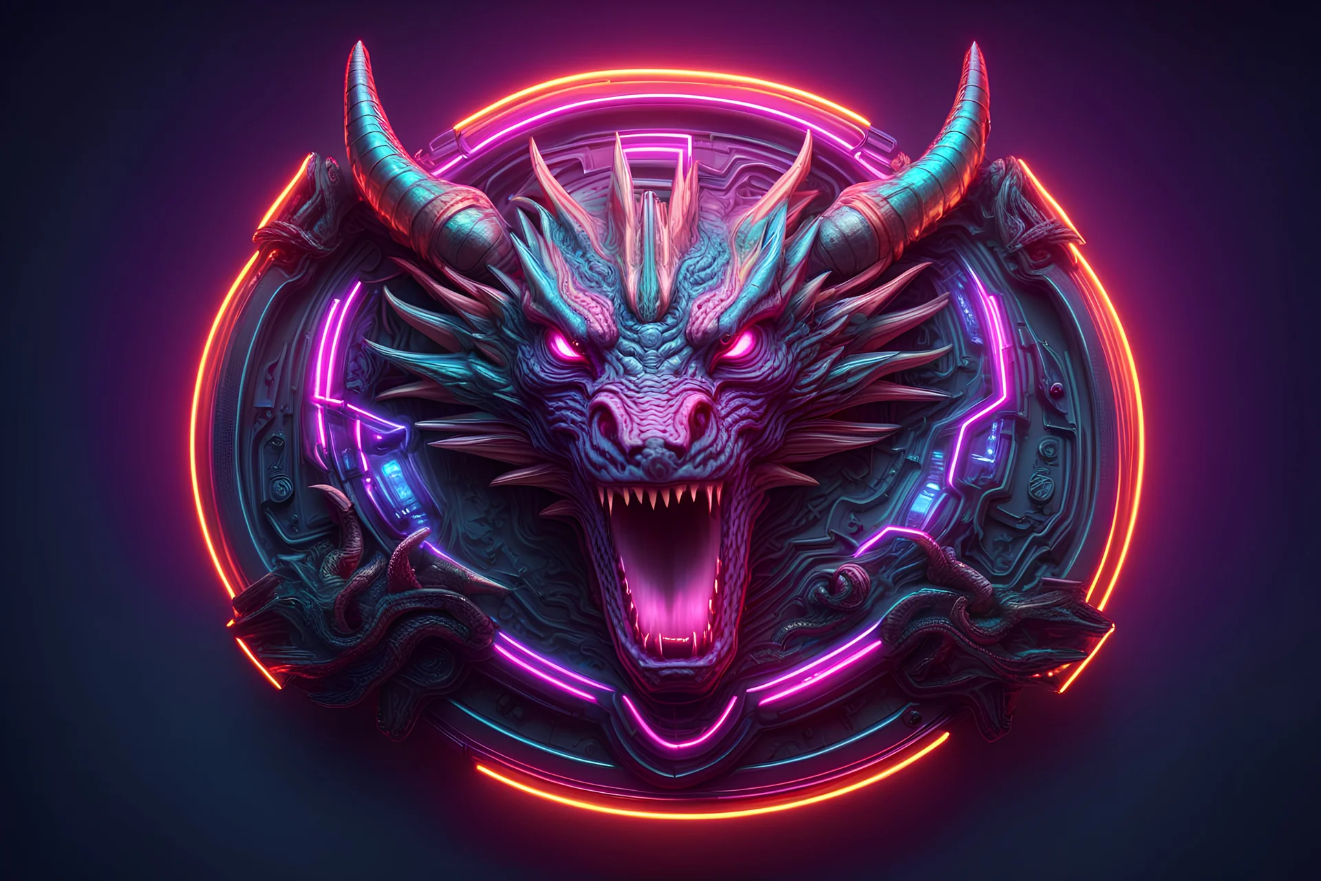 badge secret organization named dragon, , futuristic, hyperrealistic 16k, 3d rendering, expressively detailed, dynamic light, neon lighting,