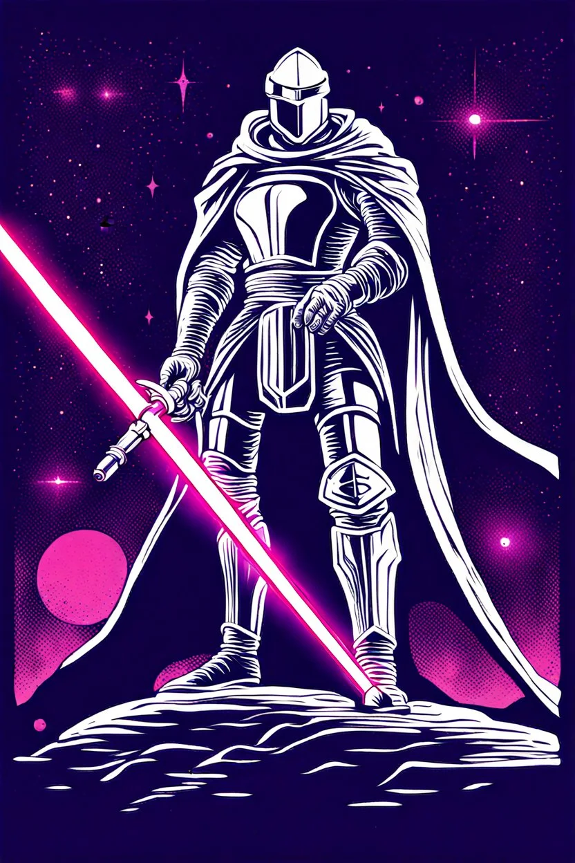 retro fantasy art of a heroic space knight with laser sword