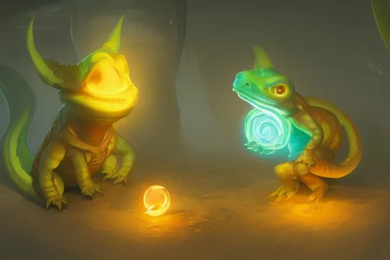 a super cute glowing lizard baby, yellow theme, bright art masterpiece artstation. 8 k, sharp high quality artwork in style of jose daniel cabrera pena and greg rutkowski, concept art by tooth wu, blizzard warcraft artwork, hearthstone card game artwork, cute animal