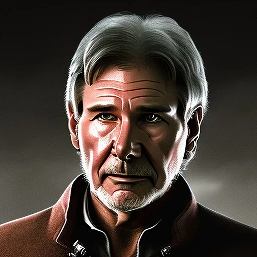 ink portrait of harrison ford as captain han solo, brown eyes, realistic, rough facial skin, cinematic lighting, photorealistic, volumetric light and shadow, hyper HD, octane render, unreal engine, insanely detailed and intricate, hyper-realistic, space background