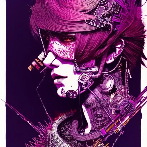 beautiful punk girl, hyper detailed, intricately detailed, illustration by <kilian eng> <Yoji Shinkawa>, purple tones,