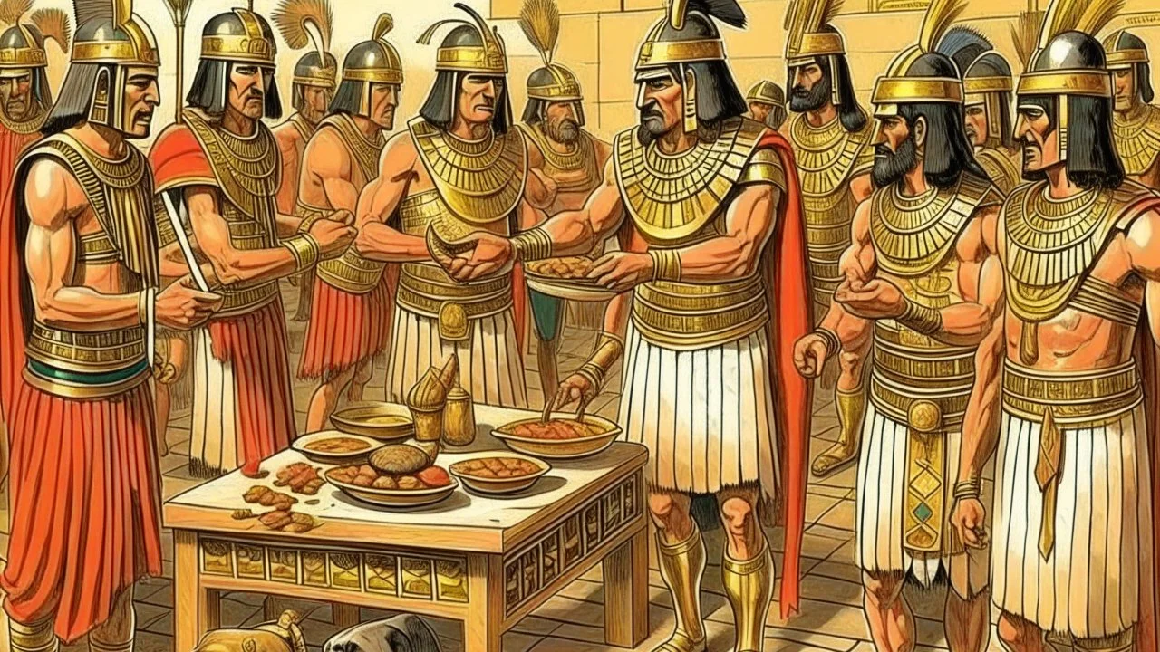 Phoenician soldiers received by the Pharaoh of Egypt for dinner