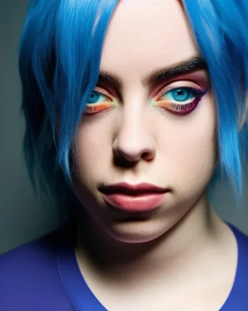 Billie Eilish, full body, on the bed, in my underwear, pale skin, high detail, realistic, 8k, not to be distinguished from a photo, identical pupils