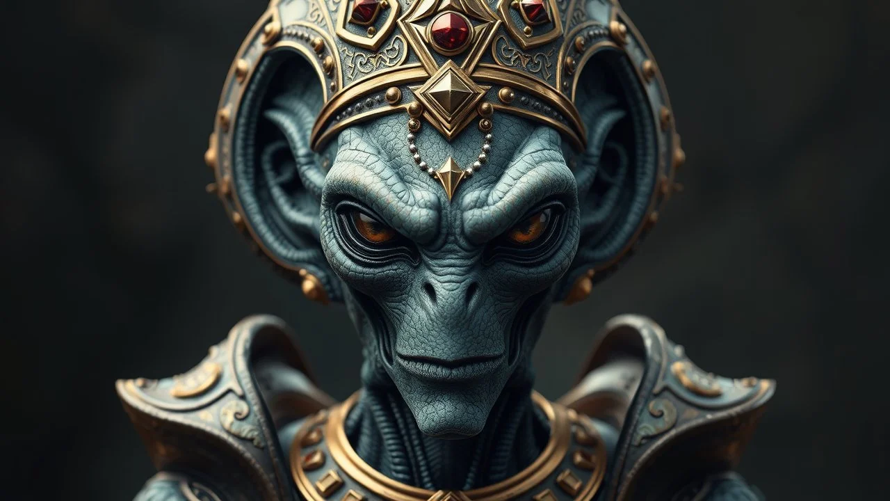 a photorealistic portrait of an alien emperor. non humanoid.