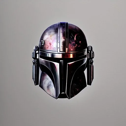 photorealistic the mandalorian helmet, illustration by <agnes cecile> <Yoji Shinkawa>, natural tones, ornate and intricate detail , soft smooth lighting, soft antique ruby colors,