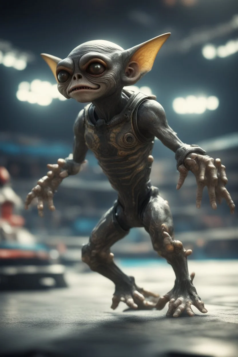 hyper fast gremlin diving in the Olympics in the style of Giger and fallout 4 ,,bokeh like f/0.8, tilt-shift lens 8k, high detail, smooth render, down-light, unreal engine