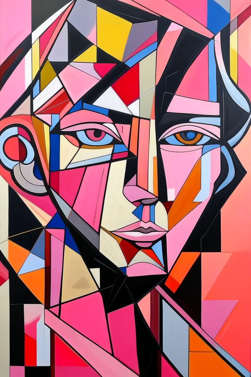 Futurism cubist painting, Black pink,((lisa)),portrait face of fashion designer Paul Smith.