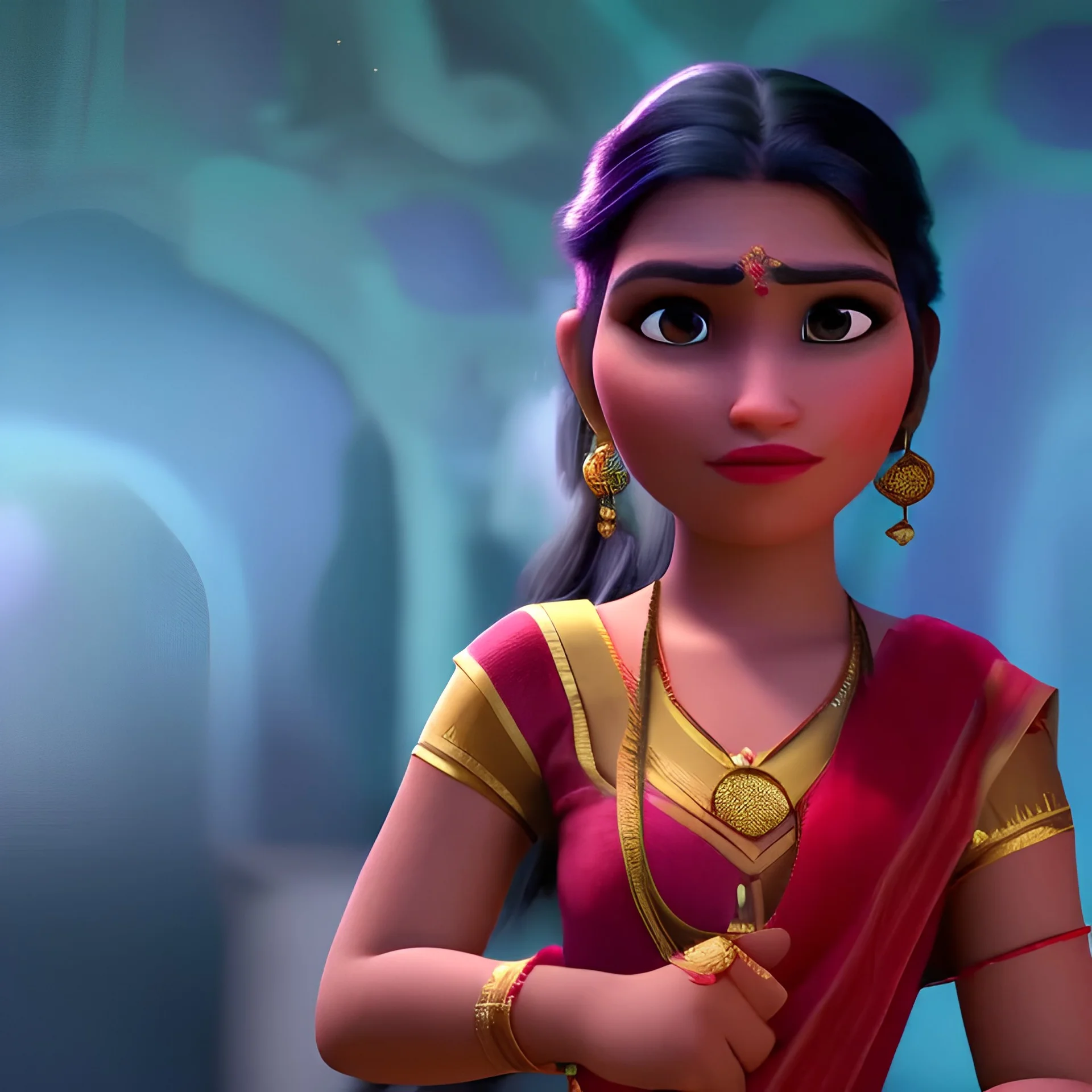 Virtual reality indian girl in fantesy gaming world