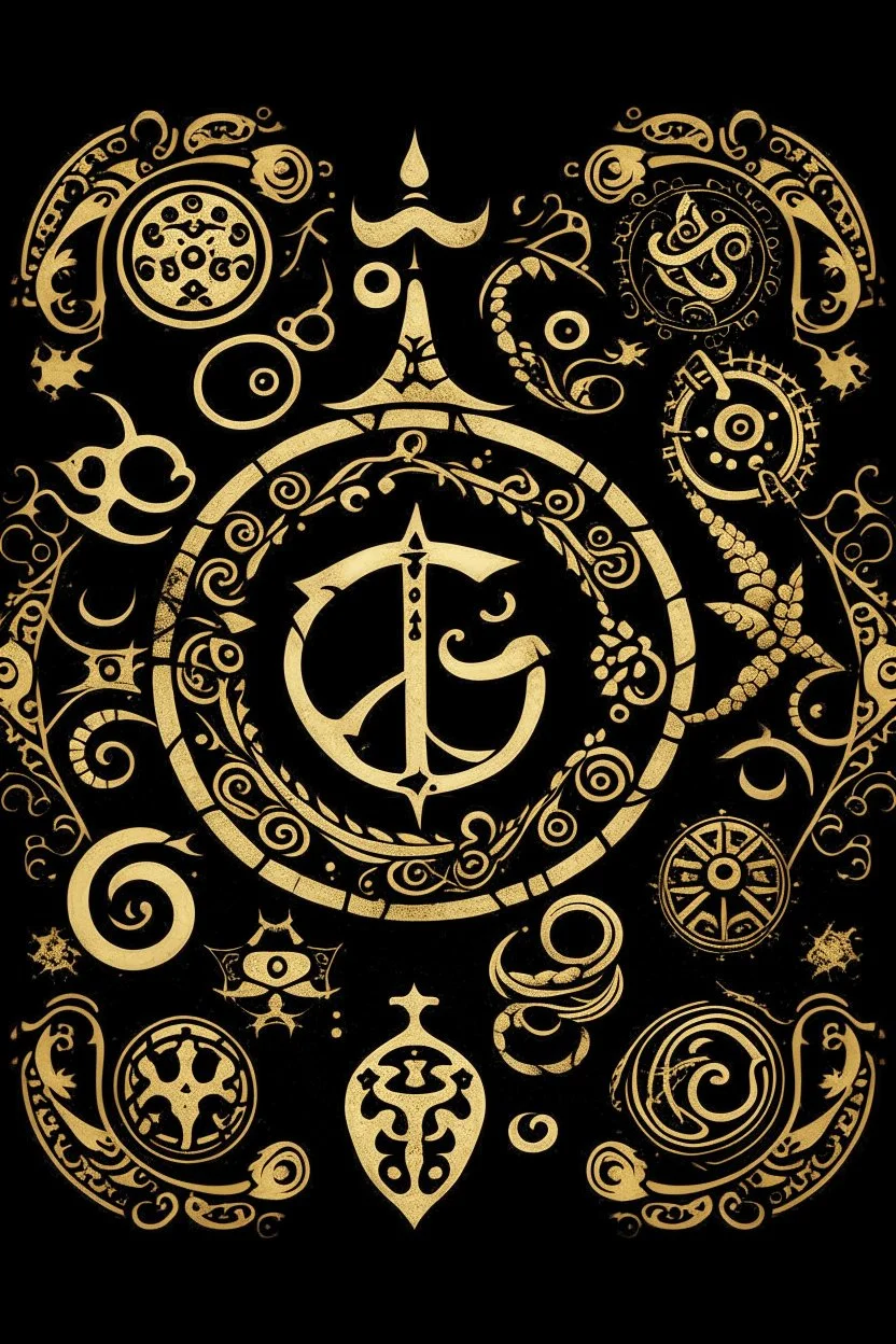 the Latin cross, aum letter, crescent and star, yin and yang, torii gate, khanda, star of david, dharma chakra all merged into one
