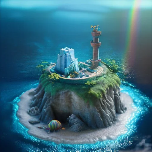 The Isometric Glass Tall Box Mini Model Little Real Island Mixed Water Fall rainbow Under Ocean Sunshine Summer Background Blue Sea, The Last Of Us / Avatar, Octane Render / ZBrush, Cinematic, IMAX Film, Nikon D750, 16K, Autostereoscopy, Anthropomorphic, Golden Ratio, Geometry, Symmetric, Depth Of Field, Highly Detailed, Ultra Realistic, Beautiful Lighting, Halfrear Lighting, Soft Light, Candoluminescence, Cast Shadow, Reflective, Glow, Translucent, Normal Map, Carbonated --testp