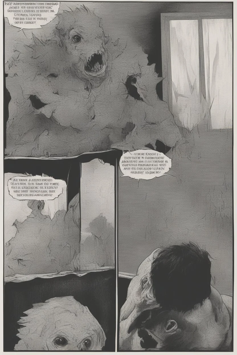 a man looking into a shattered mirror and seeing a horrifyingly smeared and deranged monster in his reflection