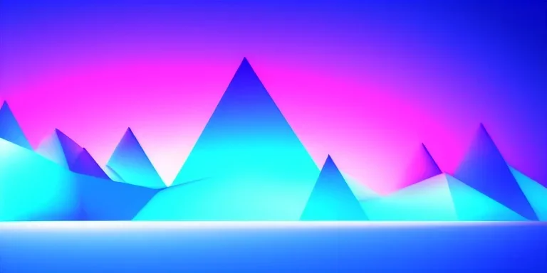 3d rendering. Abstract futuristic neon background. Fantastic landscape with glowing geometric triangular frame and mountains