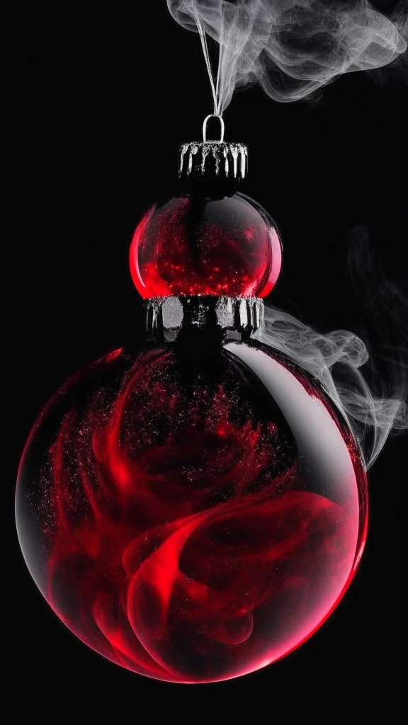 smoke art red and black colours with shiny glass christmas bauble