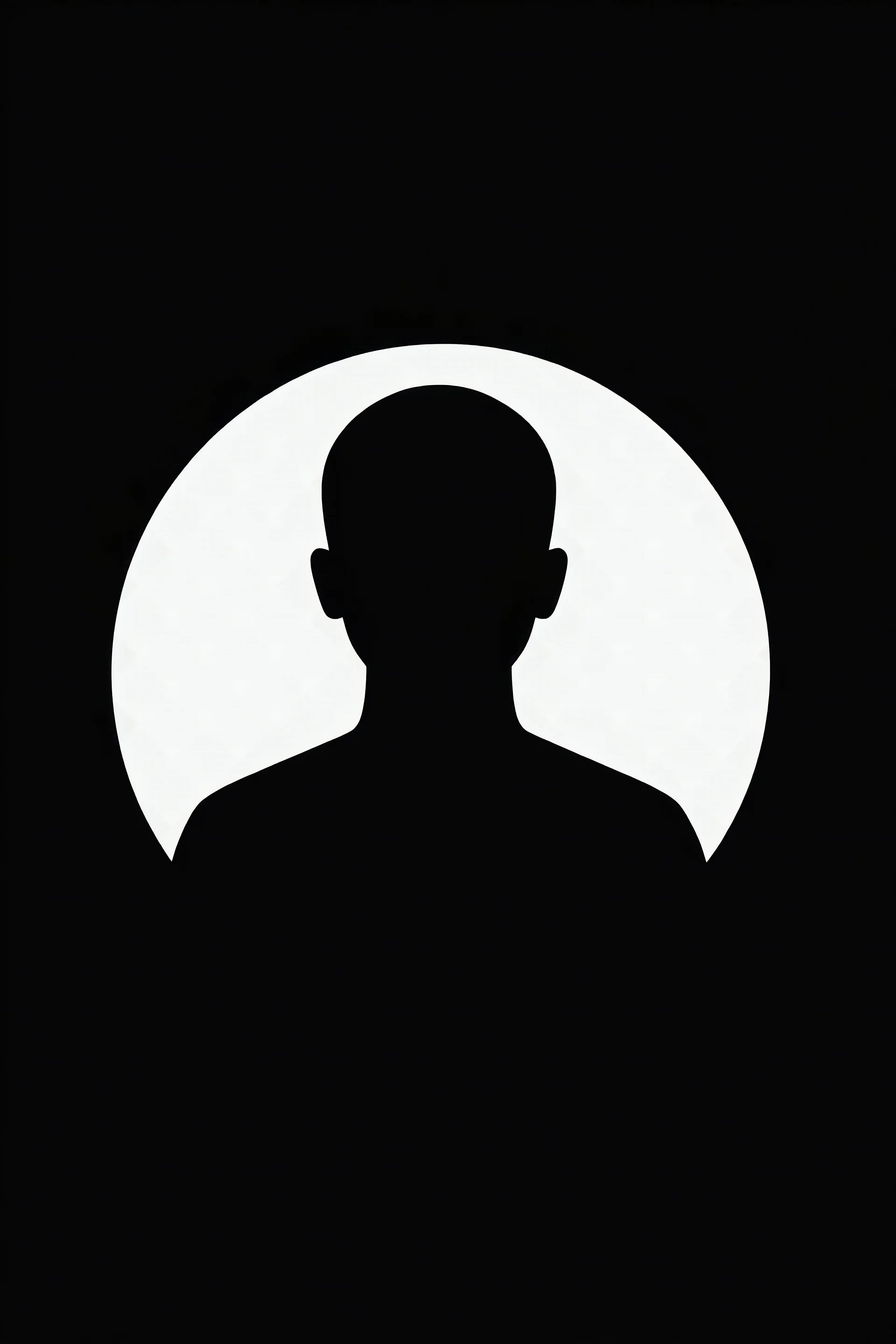 Flat minimal icon of a person silhouette, solid black color, inside a thin white circular outline, black background, clean vector, no gradients
