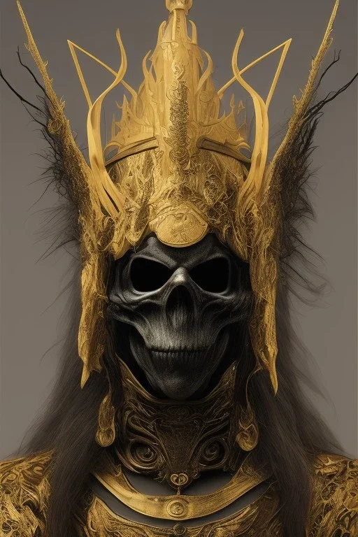 Realistic geometric anime black metal corpsepaint Slipknot mask god with golden crown