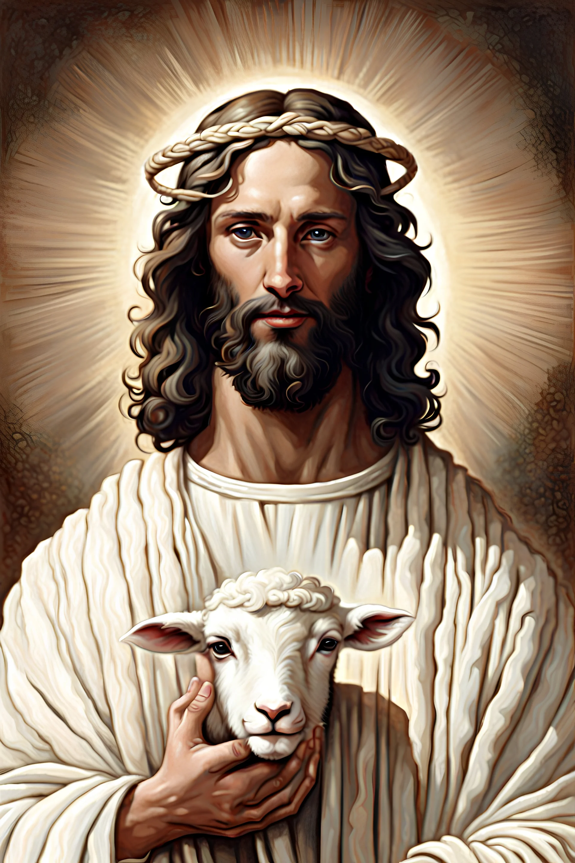 Jesus but he has the head of a lamb.