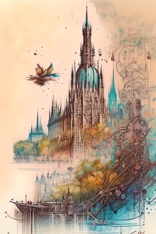 Budapest by Jean-Baptiste Monge, watercolor and ink, intricate details, fantasy, beautiful, award winning, colorful, fantastic view, crisp quality