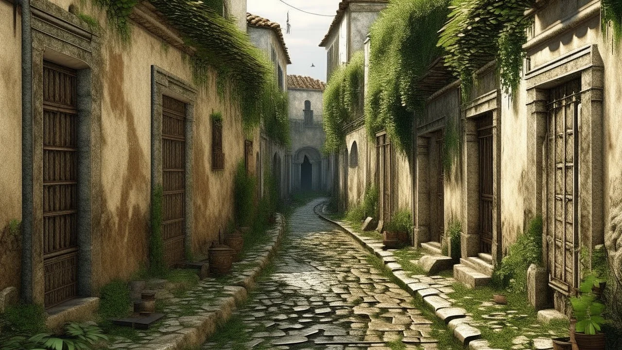 Calle estilo Antiguo Romano en estado Sensato con Goterón en chaparral