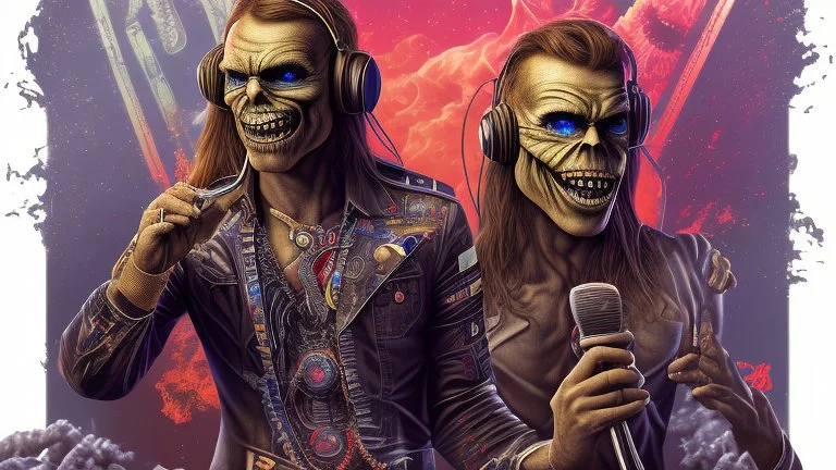 portrait animateur radio fou présentant son emission, iron maiden