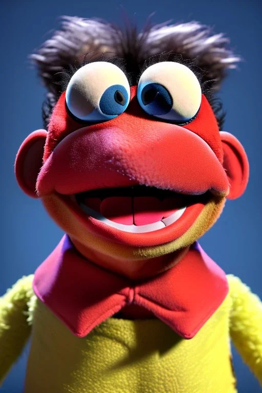 Waist up muppet Portrait, Nicolas maduro us muppet doll, tracksuit red blue and yellow, mustache, photo studio, red background, unreal engine 5, concept art, art station, ray tracing, lumen lighting, ultra detail, volumetric lighting, 3d.