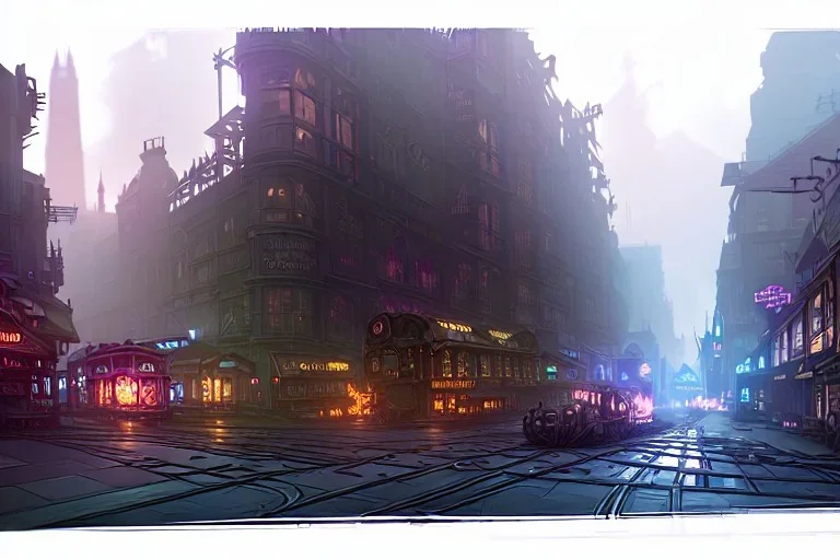 Hanoi train Street+Hanoi train Street+Gothic city+ BioShock+Dishonored+Bloodborne+trieste+Edinburgh+Chicago+victorian London+decòpunk Skyscraper+ +steampunk+biopunk+, croquis architecture, city drawing, perspective drawing, point perspective, architecture croquis drawing