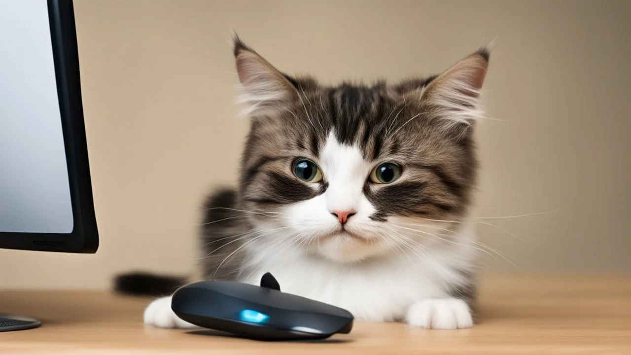 funny cat with computer mouse