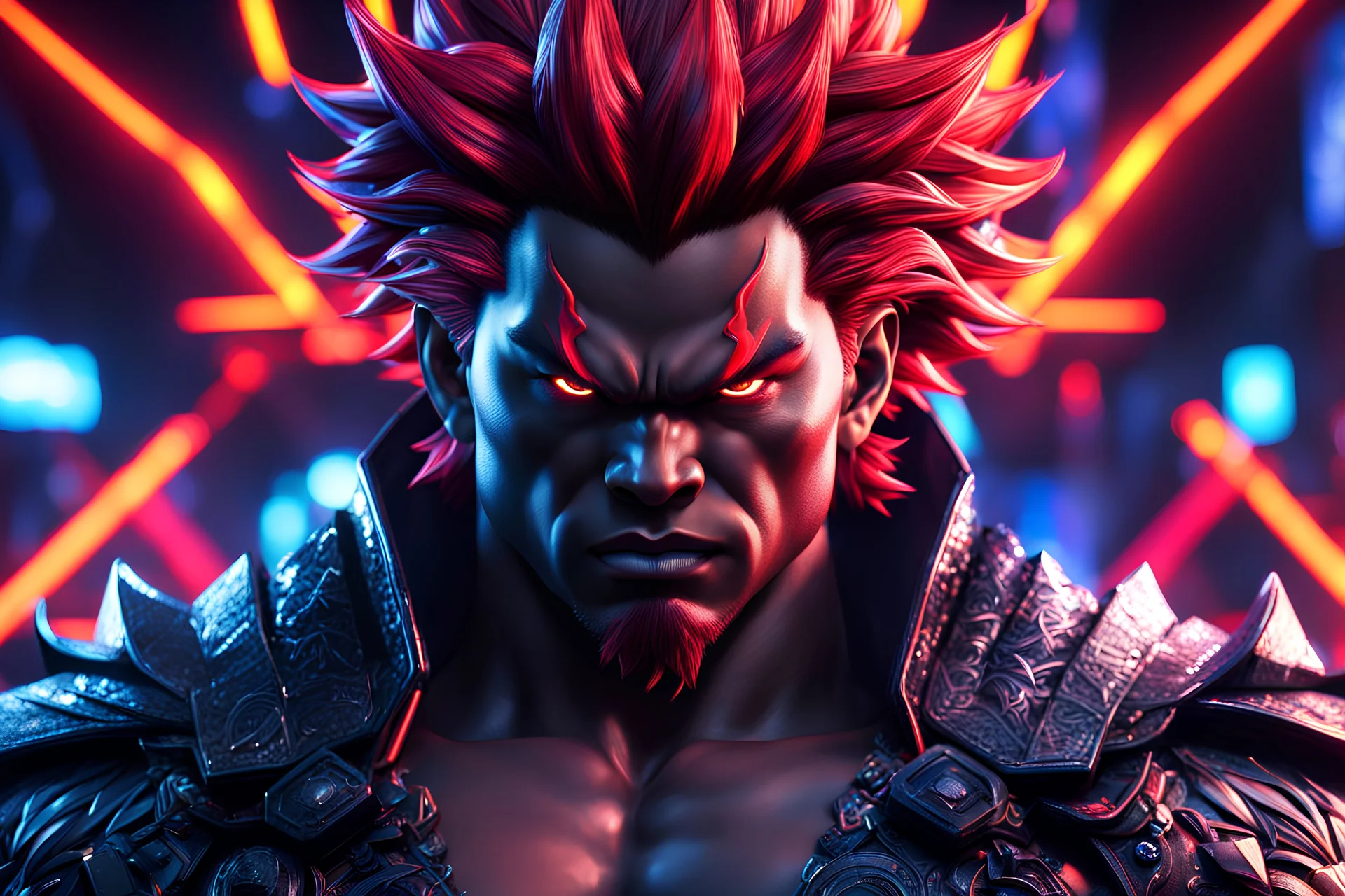 Akuma in 8k live action anime artstyle, Young man, dynamic pose, intricate details, neon lights , highly detailed, high details, detailed portrait, masterpiece,ultra detailed, ultra quality