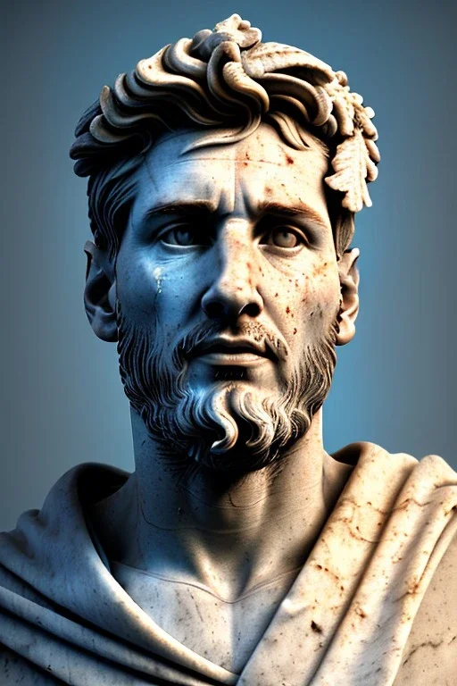 Ultra Realistic image, Roman sculpture, white marble material, Lionel Messi, gold Laurel leaves wreath, renaissance ornaments, one gold star, chisel style, waist up portrait, epic, celestial, cinematic lighting, God light, god rays, 4k resolution, smooth details, ornate details, soft lighting, unreal engine 5, marble background.