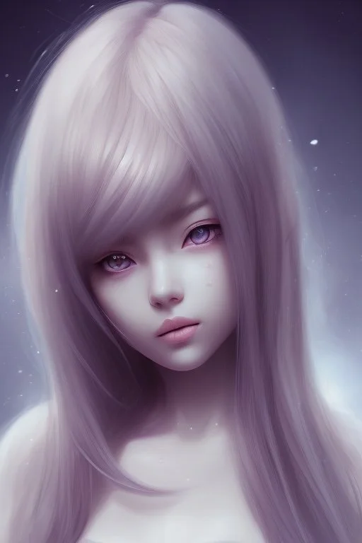 Realistic misterious Anime girl close and personal in warm abstract background