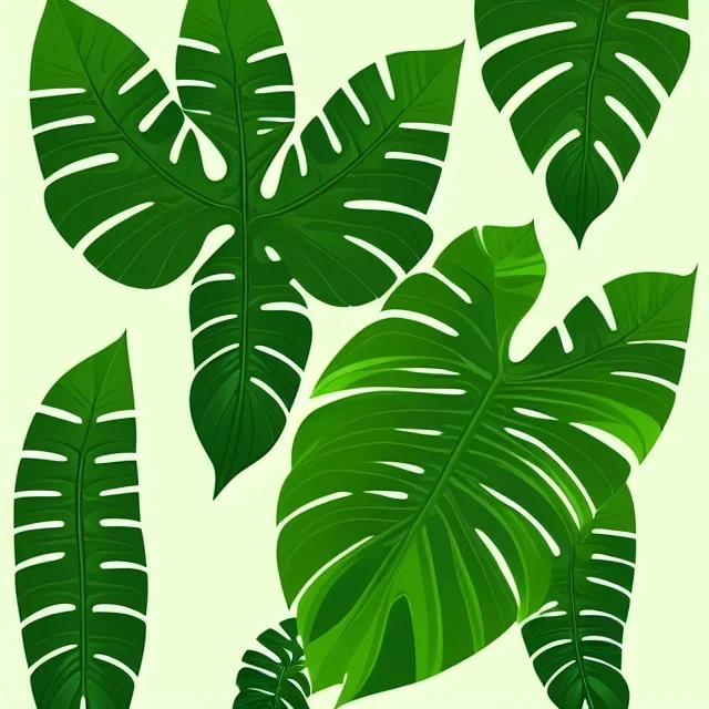 a tropical climbing plant with three leaves growing upwards, each leaf is fully visible, vector style