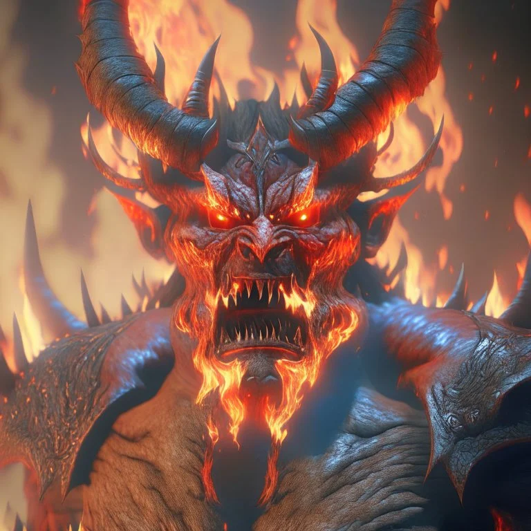 giant fire demon lord, unreal engine 5, 8k resolution, photorealistic, ultra detailed