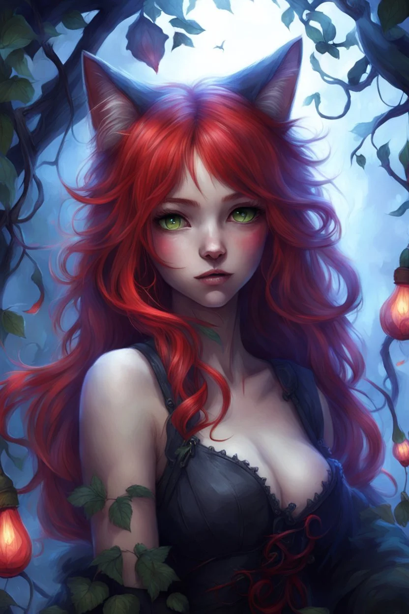 CAT GIRL, FANTASY, VINES, SOULLESS, FLUFFY TAIL, RED HAIR