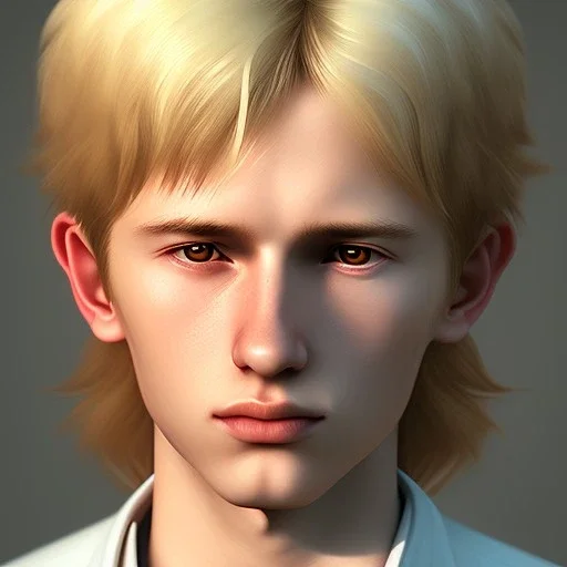 realistic portrait, heroic fantasy setting, man, 20 year old, messy blond hair, round face, naïve, round face, UHD, cheeky,