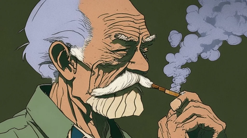 Old man smoking comic style
