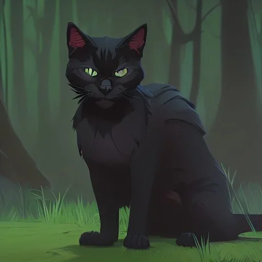 Gato negro en un bosque oscuro