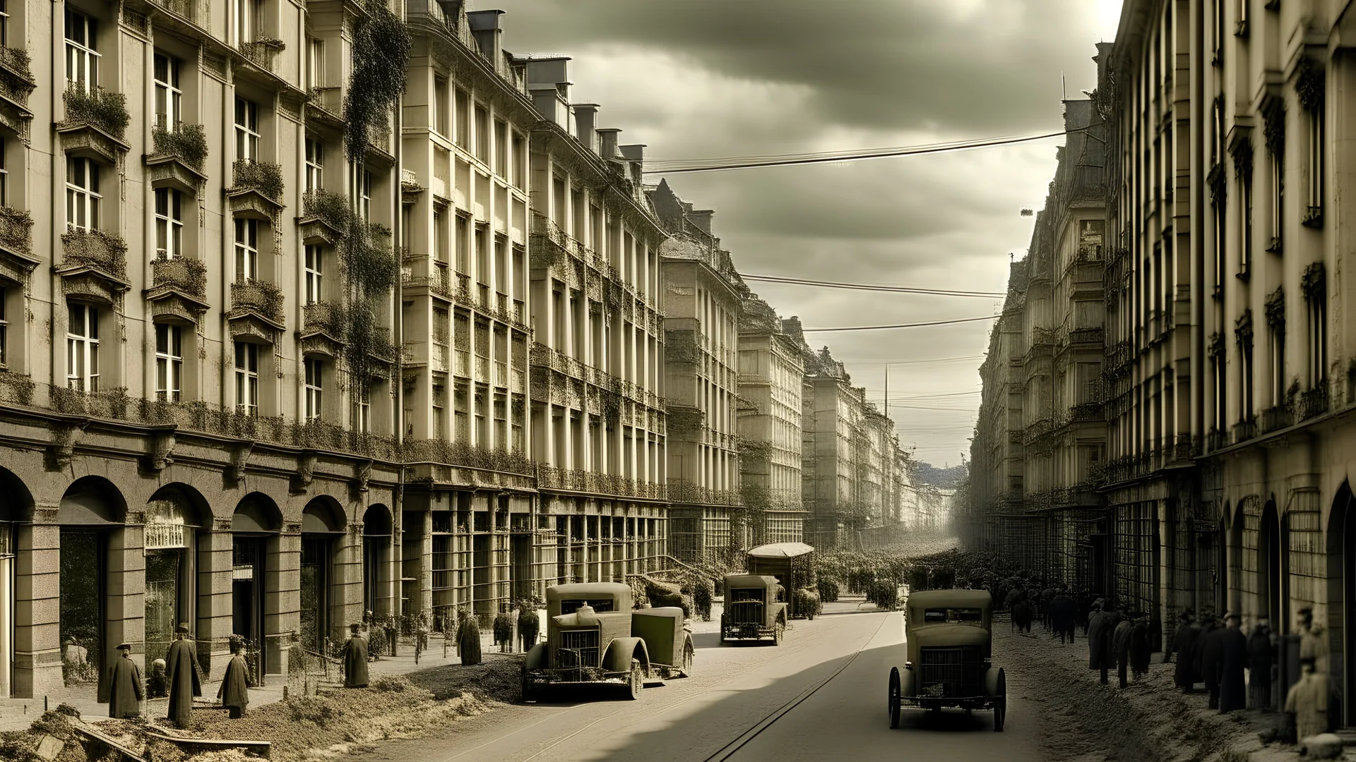 Una ciudad en la segunda guerra mundial en las calles