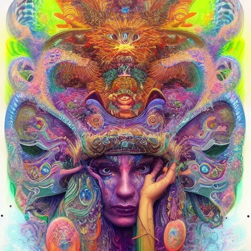 **lisa frank psychedelic fantasy character portrait of shaman, ultra realistic, wide angle, intricate details, highly detailed by peter mohrbacher, wayne barlowe, boris vallejo, hajime sorayama aaron horkey, gaston bussiere, craig mullins