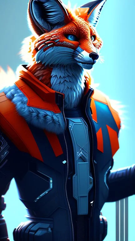 A fox fursona, Trending on artstation, Furry art, Digital art, Cyberpunk, High quality, Backlighting