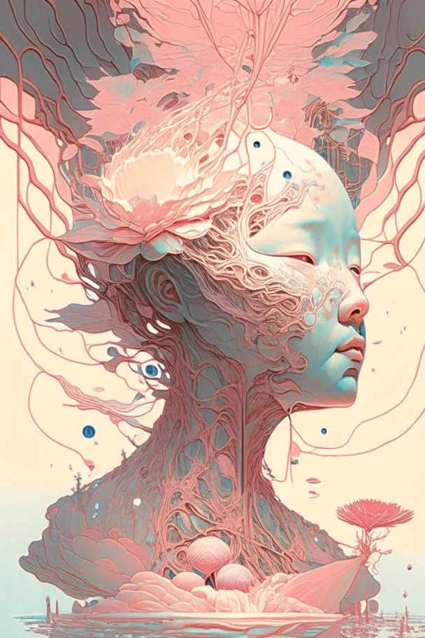 "Pure Morning"; insanely detailed; intricate; award-winning; rose tones; beautiful; surrealism; Victo Ngai, Salvador Dali, Alex Pardee